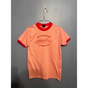 Vintage Red Ringer Tee T/X KA3AXCTAH M/S Kazakhstan Cruise Ferry Unisex MD Anvil